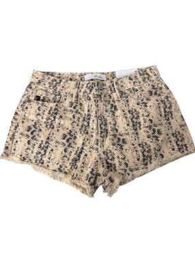 Kancan Beige Snake-Print Denim 100% Cotton Shorts